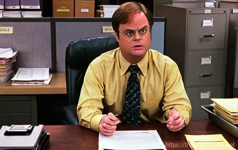 오피스 스페셜 에피소드 요약 - **Jim and Pam's Sweet Office Glance:** A medium shot focusing on Jim and Pam in the Dunder Mifflin o...