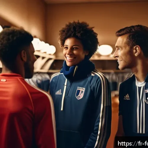 테드 라소 시즌별 인기 요소 - A warm and intimate scene inside a cozy English football locker room at dusk, featuring a diverse gr...