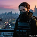 왓치맨 TV와 만화 비교 - A contemporary urban scene featuring a strong, nuanced female protagonist inspired by Angela Abar fr...